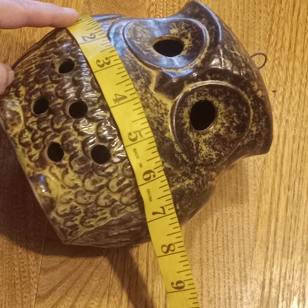 FINAL PRICE!!! VTG Ceramic Owl Votive Hanging Candle Holder MCM? Brown Large